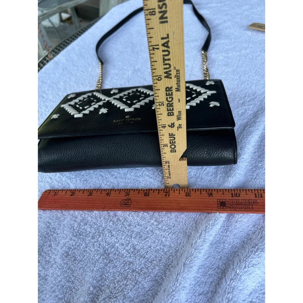 Kate Spade Flynn Street Valencia Leather Crossbody Clutch Black White